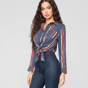 Striped front tie shirt